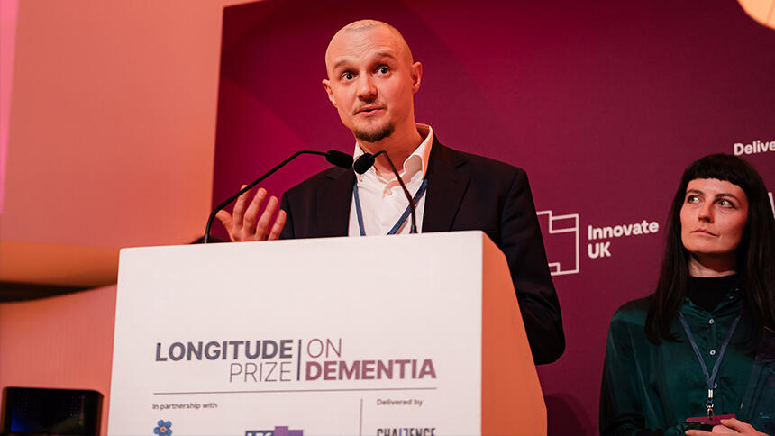 Szczepan Orlins talking at the Longitude Prize on Dementia awards