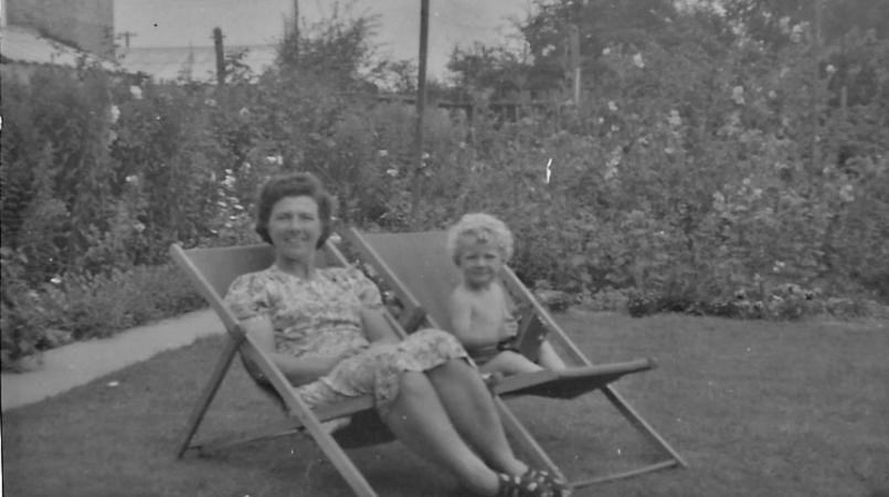 Tony Ward as a child with his mother in deckchairs