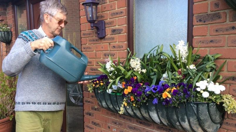 Keith Oliver watering plants