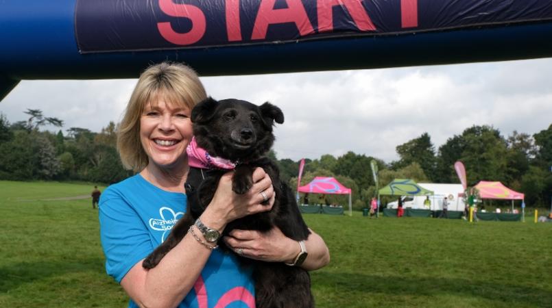 Ruth Langsford at the Memory Walk starting line with her dog