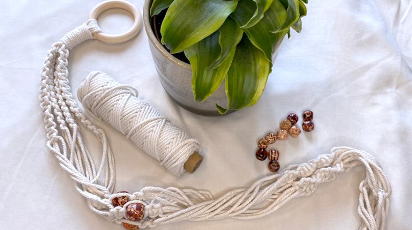A white macrame and a green plant