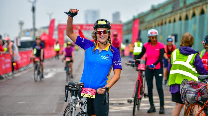 Solo female finishing the London to Brighton Cycle