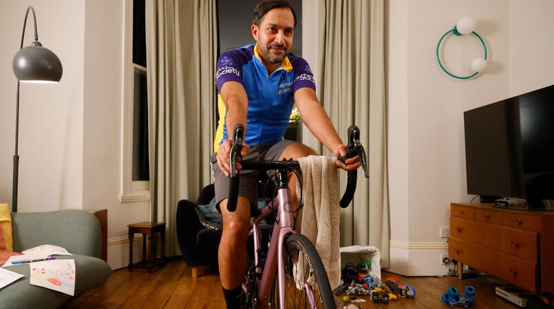 Probal, Alzheimer's Society event cyclist indoors training