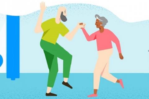 Illustration of an older couple dancing