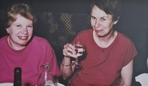Brenda and Jo enjoying a glass of wine