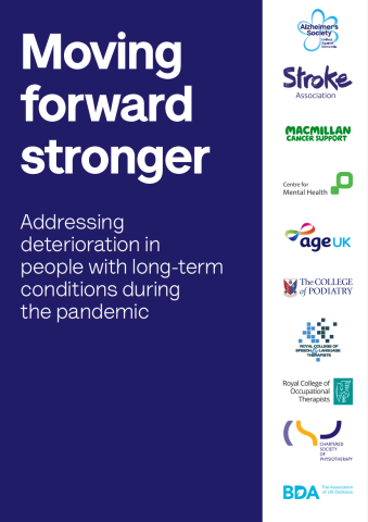 The cover of Alzheimer's Society's Moving forward stronger report