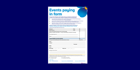 An events paying in form on a blue background