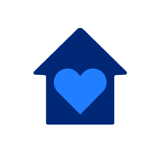 A circular icon of a house on a white background.