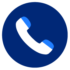 A circular icon of a phone on a dark blue background.