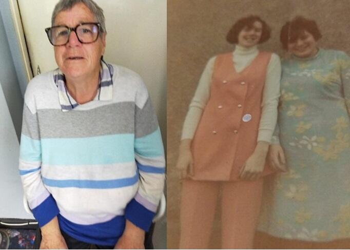 A current photo of Susan Kelly beside an old photo of Susan with a relative