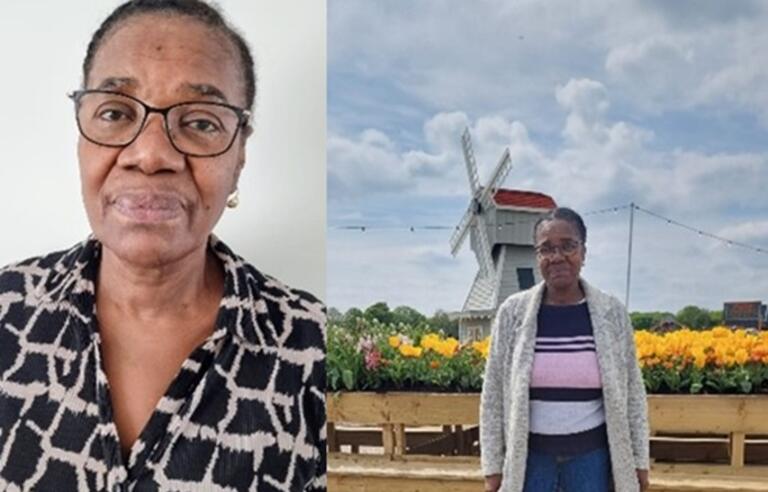 Portrait of Camella Mills and Camella in front of a windmill
