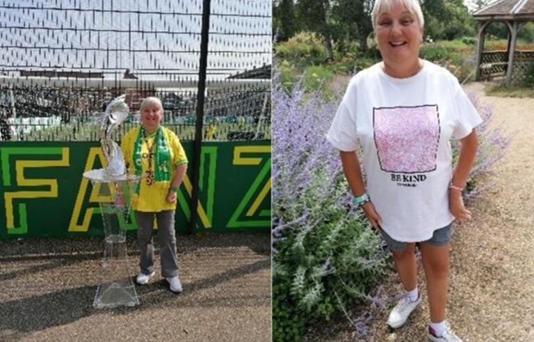 Two photos of Shelly Wurr, in front of a stadium and in a garden
