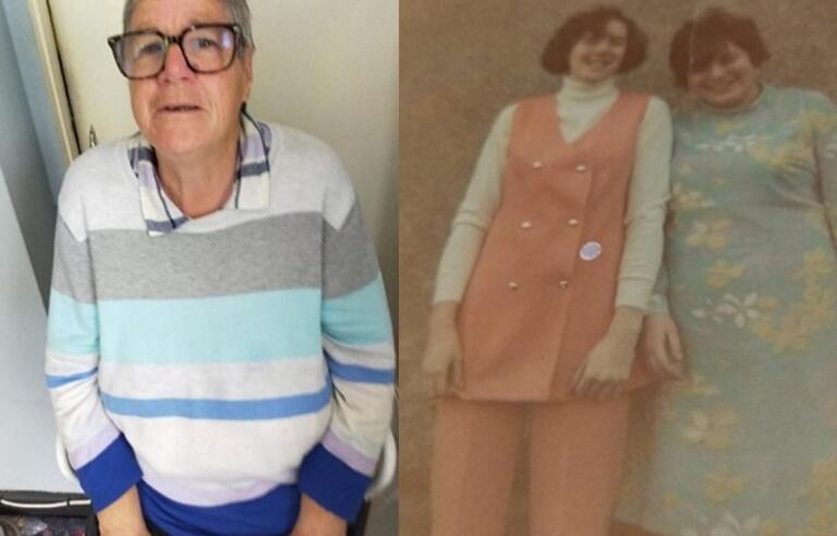 A current photo of Susan Kelly beside an old photo of Susan with a relative