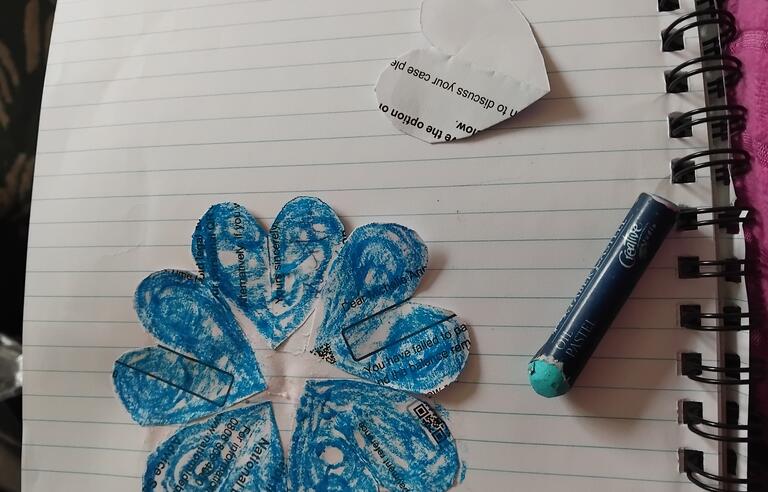 Oil pastel drawing of a forget me not