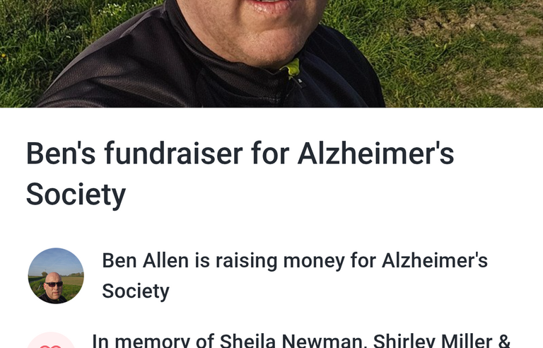 A screenshot of a JustGiving page on mobile